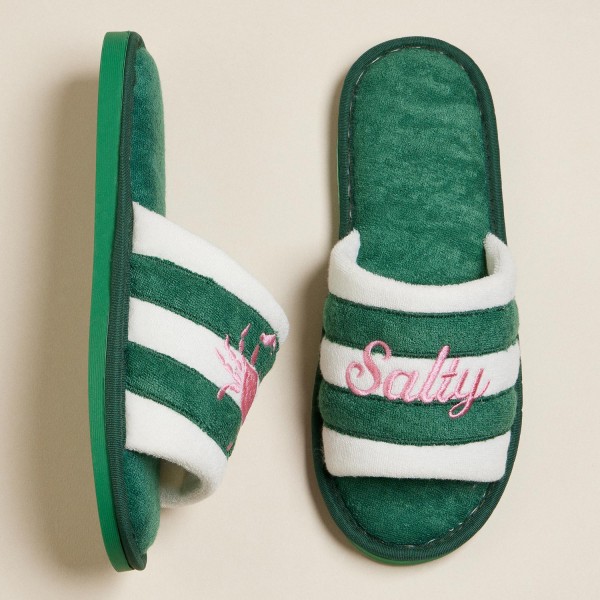 Terry Cloth "Salty" & Crab Embroidered Poolside Slides (6-Pack) - Rubber Sole - Small (US 6-7), Medium (US 8-9), Large (US 10-11) - 50% Cotton, 50% Polyester view 5