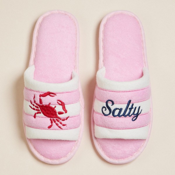 Wholesale terry Cloth Salty Crab Embroidered Poolside Slides Pack Rubber Sole Sm