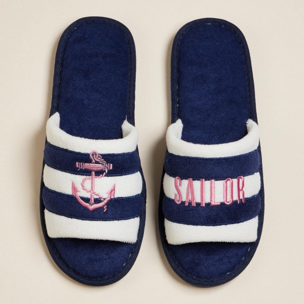 Wholesale terry Cloth SAILOR Anchor Embroidered Poolside Slides Pack Rubber Sole