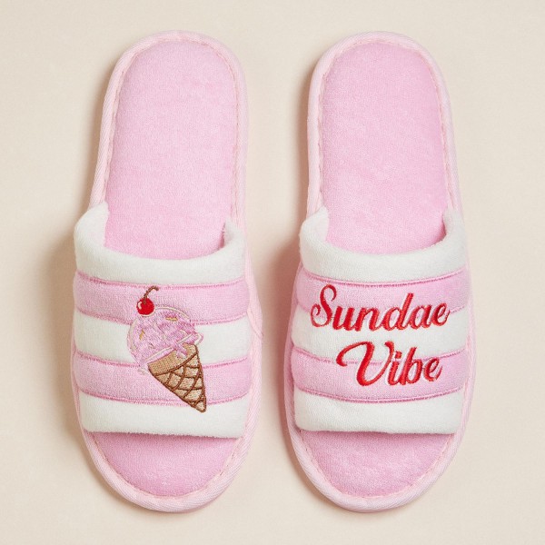 Wholesale terry Cloth Sundae Vibe Ice Cream Cone Embroidered Poolside Slides Pac