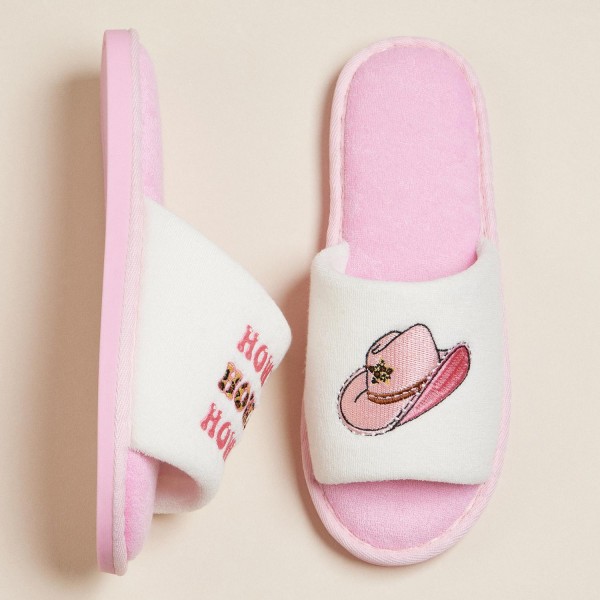 Terry Cloth "Howdy" & Cowgirl Hat Embroidered Poolside Slides (6-Pack) - Rubber Sole - Small (US 6-7), Medium (US 8-9), Large (US 10-11) - 50% Cotton, 50% Polyester view 5