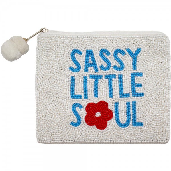 Wholesale sASSY LITTLE SOUL Seed Beaded Canvas Bag Pom Pom Zipper Fully Lined In
