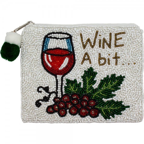 Wholesale wine Bit Seed Beaded Canvas Bag Pom Pom Zipper Fully Lined Inside Cot