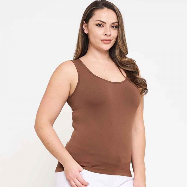 Wholesale women s Plus U Neck Solid Seamless Tank One Fits Most Nylon Spandex