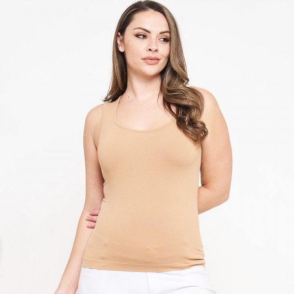 Wholesale women s Plus U Neck Solid Seamless Tank One Fits Most Nylon Spandex