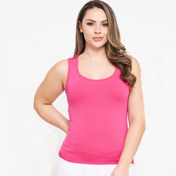 Wholesale women s Plus U Neck Solid Seamless Tank One Fits Most Nylon Spandex