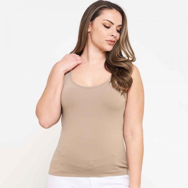Wholesale women s Plus U Neck Solid Seamless Tank One Fits Most Nylon Spandex