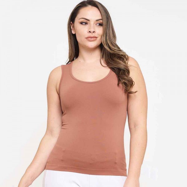Wholesale women s Plus U Neck Solid Seamless Tank One Fits Most Nylon Spandex