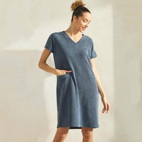 Wholesale women s Corduroy V Neck Short Sleeve Dress Pack Pockets Shift Silhouet