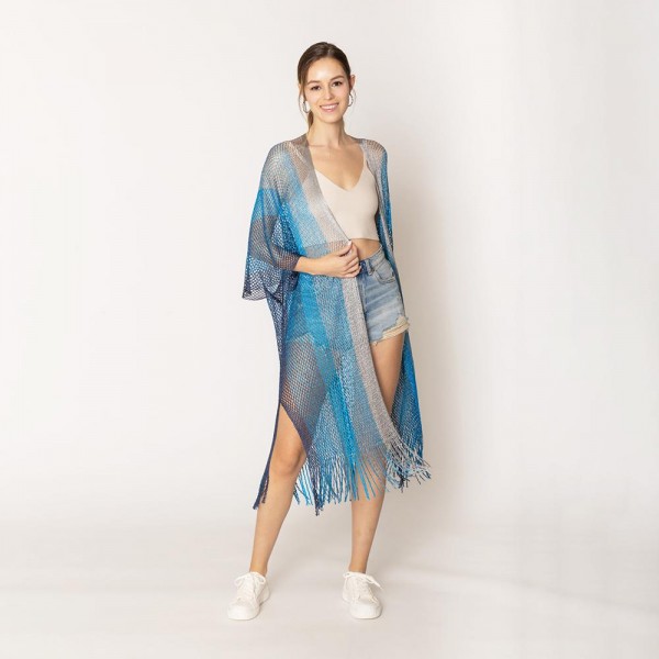 Wholesale do Everything Love Two Lurex Kimono Fringe Detail One Fits Most Polyes