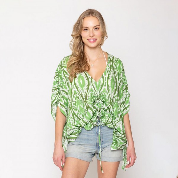 Wholesale do Everything Love Cinch Front Ikat Poncho One Fits Most Viscose