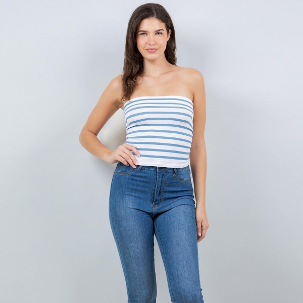Wholesale striped Seamless Tube Top Pack Cinched Sides Stretchy Nylon Polyester