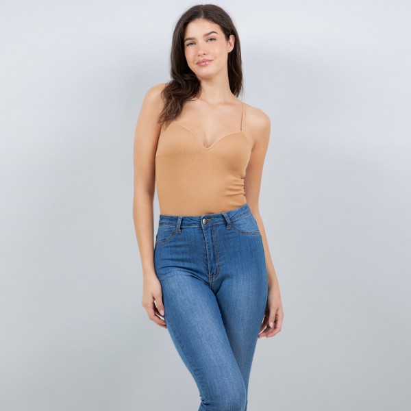 Wholesale ribbed Camisole Bodysuit Pack Built Bra Nylon Spandex