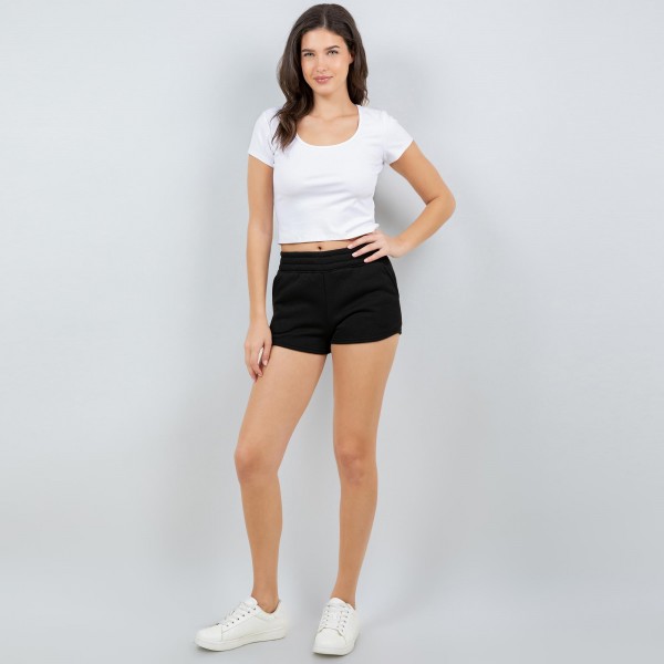 Wholesale loose Fit Fleece Sweat Shorts Elastic Waistband Two Side Pockets Polye