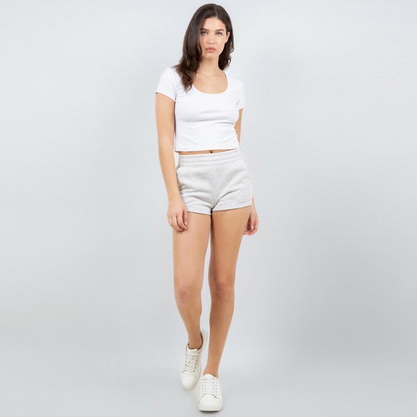Wholesale loose Fit Fleece Sweat Shorts Elastic Waistband Two Side Pockets Polye