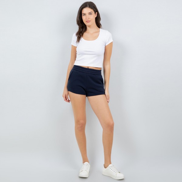 Wholesale loose Fit Fleece Sweat Shorts Elastic Waistband Two Side Pockets Polye