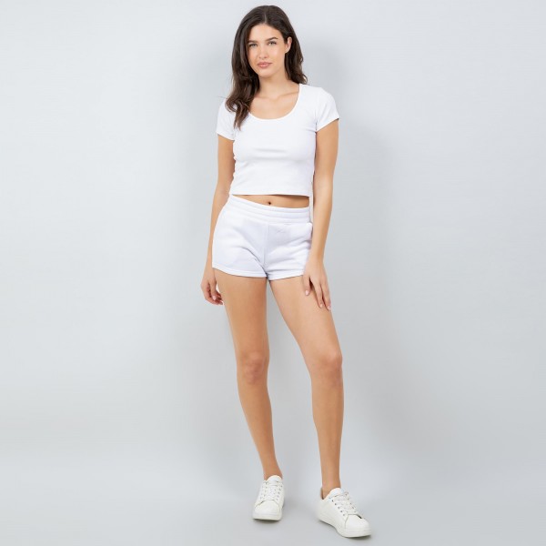 Loose Fit Fleece Sweat Shorts 

- Elastic Waistband 
- Two Side Pockets 
- 92% Polyester 8% Spandex