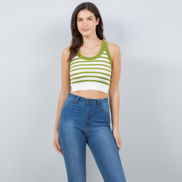Wholesale striped Racerback Crop Tank Top Pack Ribbed Stretchy Nylon Spandex