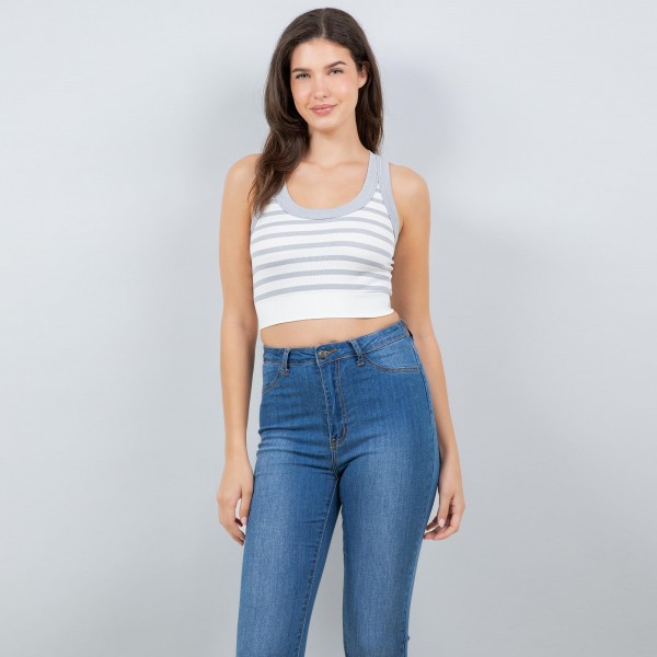 Wholesale striped Racerback Crop Tank Top Pack Ribbed Stretchy Nylon Spandex