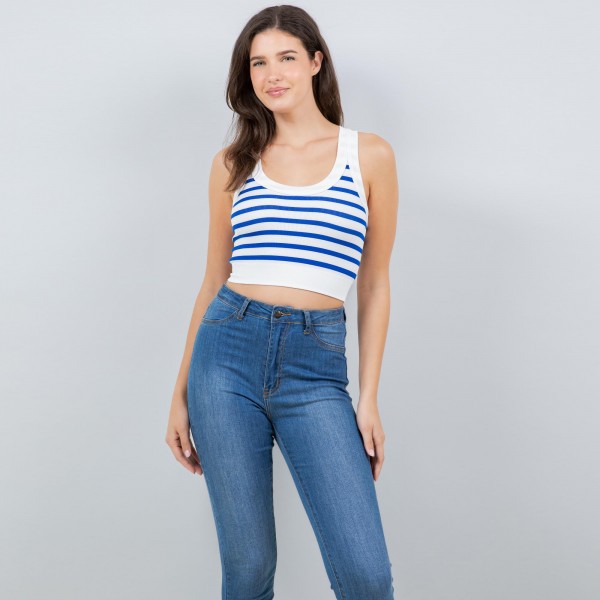 Wholesale striped Racerback Crop Tank Top Pack Ribbed Stretchy Nylon Spandex