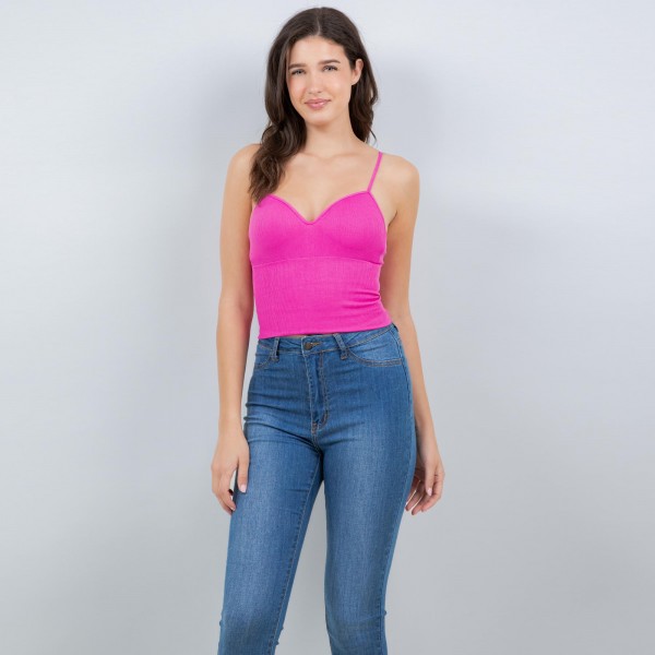 Wholesale ribbed Spaghetti Strap Camisole Pack Slimming Fit Built Bra Nylon Span