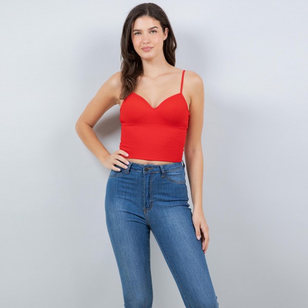 Wholesale ribbed Spaghetti Strap Camisole Pack Slimming Fit Built Bra Nylon Span