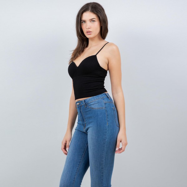 Wholesale ribbed Spaghetti Strap Camisole Pack Slimming Fit Built Bra Nylon Span