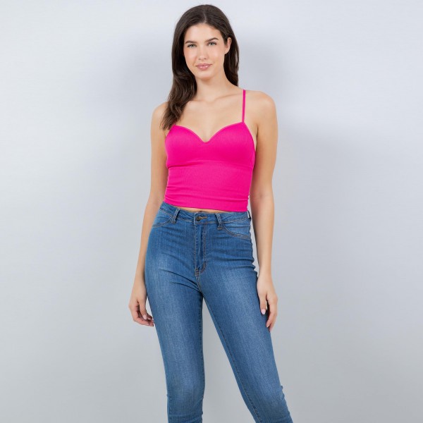 Wholesale ribbed Spaghetti Strap Camisole Pack Slimming Fit Built Bra Nylon Span