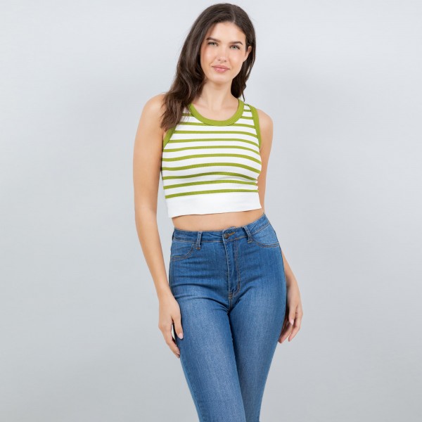 Wholesale striped Crop Tank Top Pack Ribbed Stretchy Nylon Polyester Spandex
