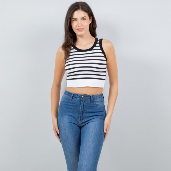 Wholesale striped Crop Tank Top Pack Ribbed Stretchy Nylon Polyester Spandex
