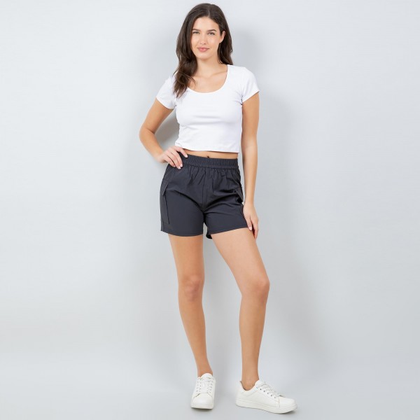 Quick Dry Cargo Shorts (6-Pack)

- Elastic Waistband 
- High Waisted 
- 95% Polyester 5% Spandex 