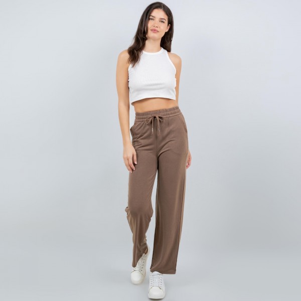 Wholesale french Terry Straight Leg Pants Pack Drawstring Elastic Waist Two Side