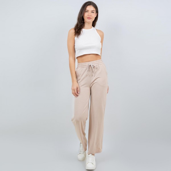 Wholesale french Terry Straight Leg Pants Pack Drawstring Elastic Waist Two Side