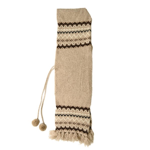 C.C HST0139
Fair Isle Pattern Hooded Scarf 
- 50% Recycled Polyester / 10% Nylon / 30% Acrylic / 5% Wool / 5% Spandex 
- One Size