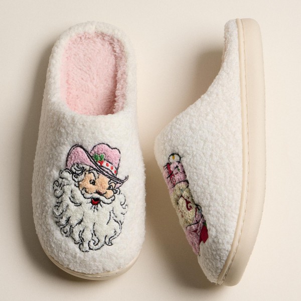 Fuzzy Holiday Slippers with Cowboy Santa and Boot Design (6-Pack) 

- Rubber Sole
- Non-Slip 
