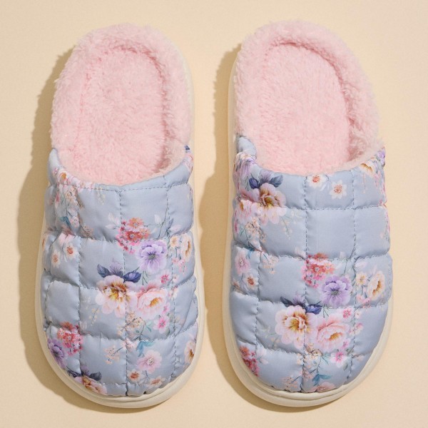 Quilted Puffy Slippers with Floral Print and Pink Lining (6-Pack) 

- Rubber Sole 
- Non-Slip 