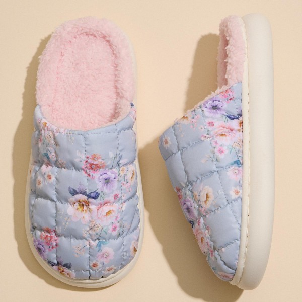Quilted Puffy Slippers with Floral Print and Pink Lining (6-Pack) 

- Rubber Sole 
- Non-Slip 