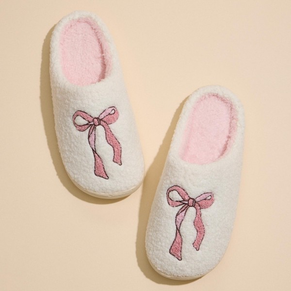 Pink Bow Embroidered Slippers (6-Pack) - Rubber Bottom - Non-Slip view 5