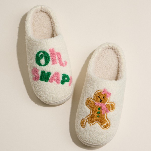 "Oh SNAP" Gingerbread Embroidered Slippers (6-Pack) - Rubber Bottom - Non-Slip view 5
