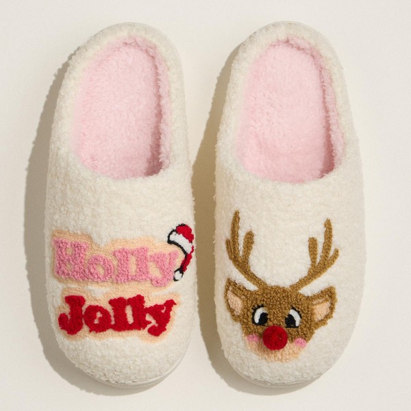 "Holly Jolly" Reindeer Embroidered Slippers (6-Pack)

- Rubber Bottom
- Non-Slip
