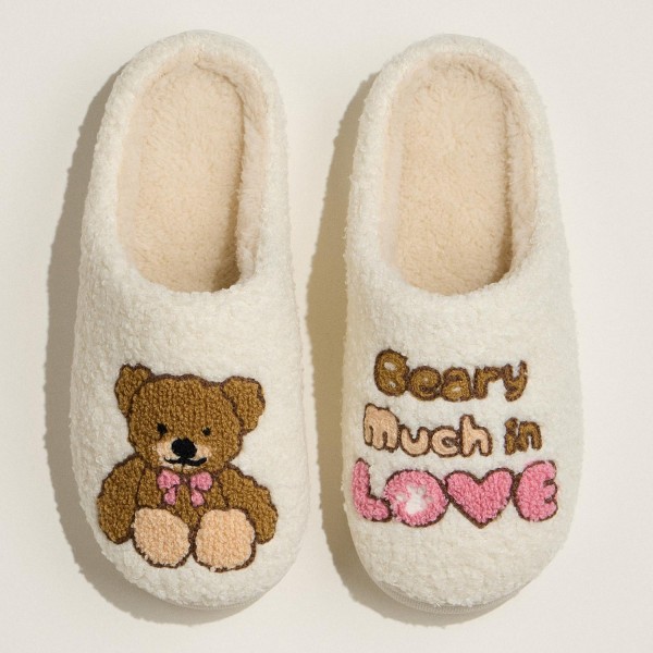 "Beary Much In Love" Embroidered Teddy Bear Slippers (6-Pack) 

- Rubber Bottom 
- Non-Slip 

