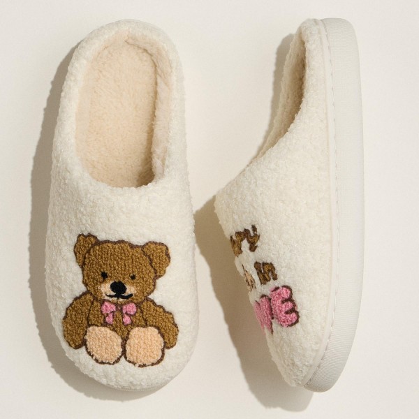 "Beary Much In Love" Embroidered Teddy Bear Slippers (6-Pack) 

- Rubber Bottom 
- Non-Slip 

