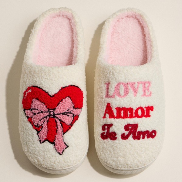 "Love Amor Te Amo" Embroidered heart and bow design Slippers (6-Pack) 

- Rubber Bottom
- Non-Slip 