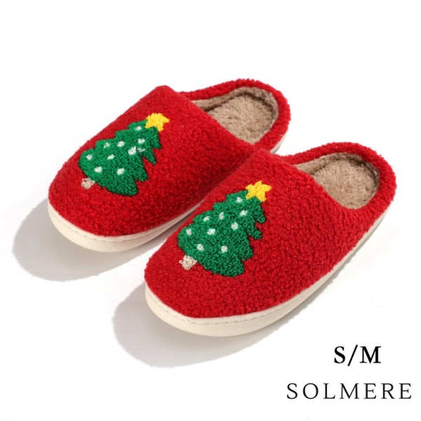 SOLMERE Slippers – Christmas Tree Slide On Slippers

Step into pure indulgence. Our Solmere Slippers blend a trend-forward design with cloud-like comfort, making every step feel like a warm embrace.

- Incredible Comfort – Lined with ultra-soft, plush material to keep your feet cozy from morning to night.

- Slip-On Ease – Effortless to wear, with a secure yet relaxed fit.

- Durable & Lightweight – Crafted for everyday wear with a cushioned sole that supports and lasts.

- US Women's Size: S/M (6-8) M/L (8-10)

- Rubber Sole - Provides grip and stability for both indoor and light outdoor use.

- Thoughtful Packaging – Each pair comes neatly displayed on a branded slipper hanger with a branded card, and individually packaged.

Once you slip them on, you’ll understand why SOLMERE slippers are love at first step.