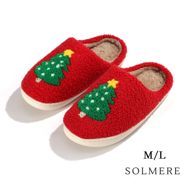 SOLMERE Slippers – Christmas Tree Slide On Slippers

Step into pure indulgence. Our Solmere Slippers blend a trend-forward design with cloud-like comfort, making every step feel like a warm embrace.

- Incredible Comfort – Lined with ultra-soft, plush material to keep your feet cozy from morning to night.

- Slip-On Ease – Effortless to wear, with a secure yet relaxed fit.

- Durable & Lightweight – Crafted for everyday wear with a cushioned sole that supports and lasts.

- US Women's Size: S/M (6-8) M/L (8-10)

- Rubber Sole - Provides grip and stability for both indoor and light outdoor use.

- Thoughtful Packaging – Each pair comes neatly displayed on a branded slipper hanger with a branded card, and individually packaged.

Once you slip them on, you’ll understand why SOLMERE slippers are love at first step.