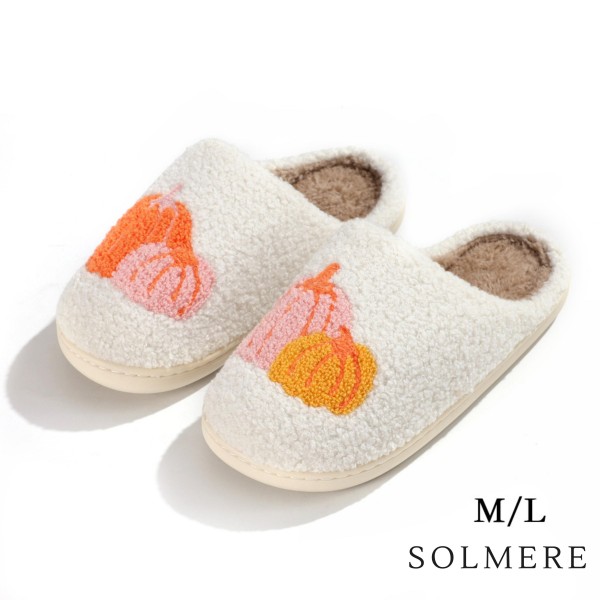 SOLMERE Slippers – Pumpkins Slide On Slippers

Step into pure indulgence. Our Solmere Slippers blend a trend-forward design with cloud-like comfort, making every step feel like a warm embrace.

- Incredible Comfort – Lined with ultra-soft, plush material to keep your feet cozy from morning to night.
- Slip-On Ease – Effortless to wear, with a secure yet relaxed fit.
- Durable & Lightweight – Crafted for everyday wear with a cushioned sole that supports and lasts.
- US Women's Size: S/M (6-8) M/L (8-10)
- Rubber Sole - Provides grip and stability for both indoor and light outdoor use.
- Thoughtful Packaging – Each pair comes neatly displayed on a branded slipper hanger with a branded card, and individually packaged.

Once you slip them on, you’ll understand why SOLMERE slippers are love at first step.