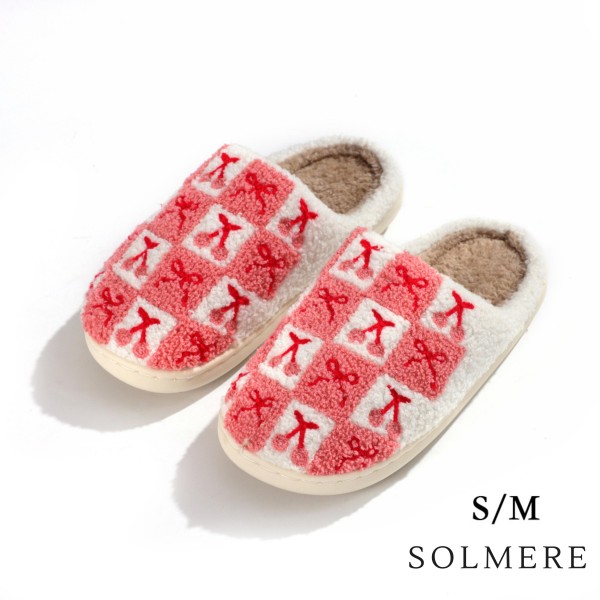 SOLMERE Slippers –Checker Cherries Slippers

Step into pure indulgence. Our Solmere Slippers blend a trend-forward design with cloud-like comfort, making every step feel like a warm embrace.

- Incredible Comfort – Lined with ultra-soft, plush material to keep your feet cozy from morning to night.
- Slip-On Ease – Effortless to wear, with a secure yet relaxed fit.
- Durable & Lightweight – Crafted for everyday wear with a cushioned sole that supports and lasts.
- US Women's Size: S/M (6-8) M/L (8-10)
- Rubber Sole - Provides grip and stability for both indoor and light outdoor use.
- Thoughtful Packaging – Each pair comes neatly displayed on a branded slipper hanger with a branded card, and individually packaged.

Once you slip them on, you’ll understand why SOLMERE slippers are love at first step.