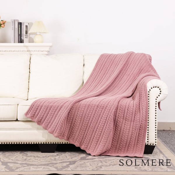 Solmere Blanket – Cable Knit Monochromatic Blanket

Wrap yourself in pure indulgence. Our Solmere Blanket combines a fashion-forward design with an irresistibly soft hand-feel that’s as beautiful as it is cozy.

- Luxuriously Soft – Crafted from ultra-plush, high-quality fibers you’ll want to snuggle into all season long.

- Perfectly Sized – Approximately 50” W x 60” L, perfect for draping over your sofa, bed, or yourself.

- Premium Craftsmanship – 100% polyester for lasting softness, warmth, and easy care.

- Thoughtful Packaging – Each blanket is tied with a branded ribbon in a bow and includes two cards: one featuring the SOLMERE brand and another showcasing a high-quality image of the blanket’s print. Individually packaged

Once you touch it, you’ll understand why SOLMERE blankets are love at first feel.

