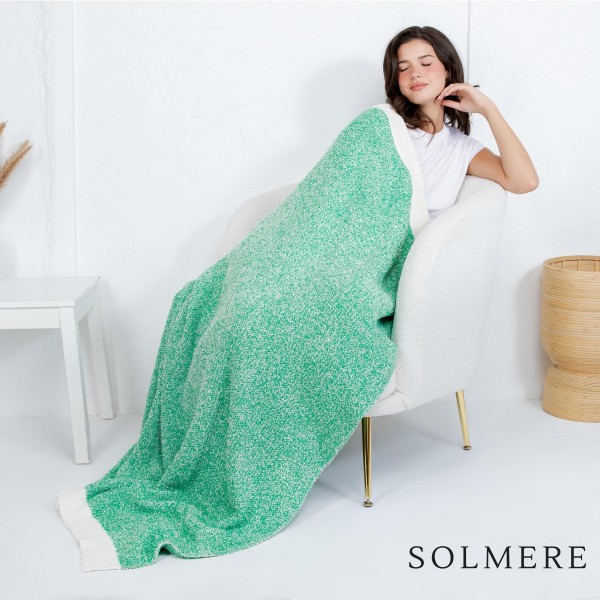 Solmere Blanket – White Bordered Solid Heathered Color Blanket

Wrap yourself in pure indulgence. Our Solmere Blanket combines a fashion-forward design with an irresistibly soft hand-feel that’s as beautiful as it is cozy.

- Luxuriously Soft – Crafted from ultra-plush, high-quality fibers you’ll want to snuggle into all season long.

- Perfectly Sized – Approximately 50” W x 60” L, perfect for draping over your sofa, bed, or yourself.

- Premium Craftsmanship – 100% polyester for lasting softness, warmth, and easy care.

- Thoughtful Packaging – Each blanket is tied with a branded ribbon in a bow and includes two cards: one featuring the SOLMERE brand and another showcasing a high-quality image of the blanket’s print. Individually packaged

Once you touch it, you’ll understand why SOLMERE blankets are love at first feel.