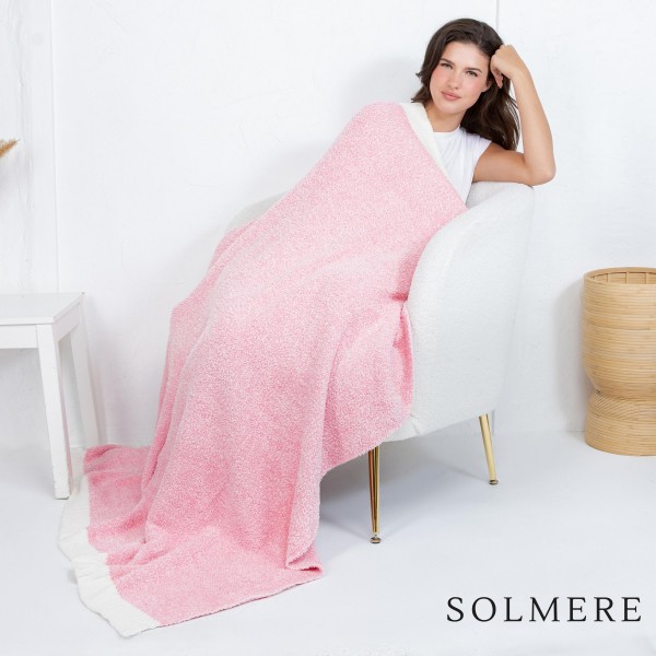 Solmere Blanket – White Bordered Solid Heathered Color Blanket

Wrap yourself in pure indulgence. Our Solmere Blanket combines a fashion-forward design with an irresistibly soft hand-feel that’s as beautiful as it is cozy.

- Luxuriously Soft – Crafted from ultra-plush, high-quality fibers you’ll want to snuggle into all season long.

- Perfectly Sized – Approximately 50” W x 60” L, perfect for draping over your sofa, bed, or yourself.

- Premium Craftsmanship – 100% polyester for lasting softness, warmth, and easy care.

- Thoughtful Packaging – Each blanket is tied with a branded ribbon in a bow and includes two cards: one featuring the SOLMERE brand and another showcasing a high-quality image of the blanket’s print. Individually packaged

Once you touch it, you’ll understand why SOLMERE blankets are love at first feel.
